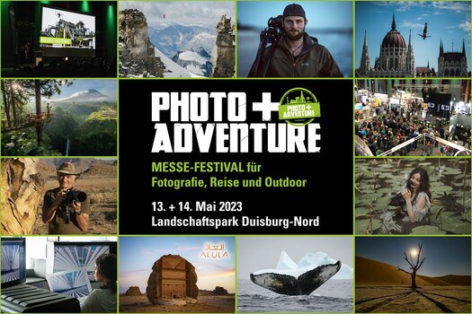Collage aus Bildern zum Bühnenprogramm der Photo+Adventure