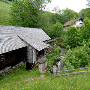 Eine reparaturbedürftige, alte Klopfsäge im Schwarzwald.
