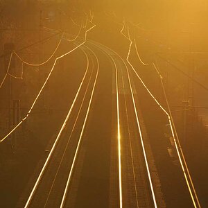 Schienenstrang im Gegenlicht