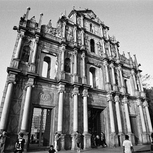 Sao Paulo Kathedrale Macau im November 2015. Nikon F3 mit AIS 3.5/20mm ohne Filter. Ilford Delta 400.