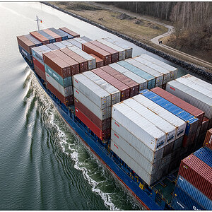 096 Am Nord-Ostsee-Kanal – Containerschiff von oben
