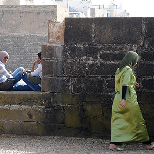 Young girls on the city wall of Essaouira