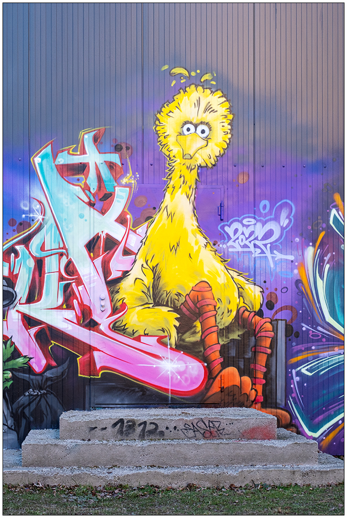 077 Graffiti an der  Veloroute – Bibo aus der Sesamstraße (Big Bird)