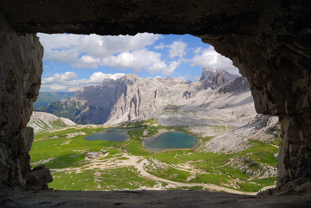 Blick zu den Bödenseen aus einer Felsstellung vom 1. Weltkrieg