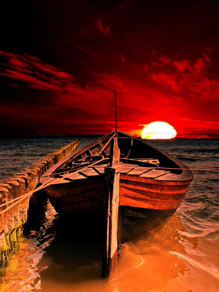 Boot   usedom   Kölpinsee - dramatisch -
bearbeitet mit photoshop