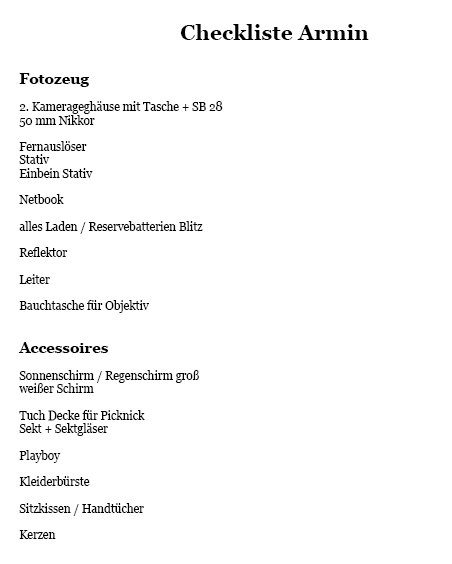 Checkliste Armin