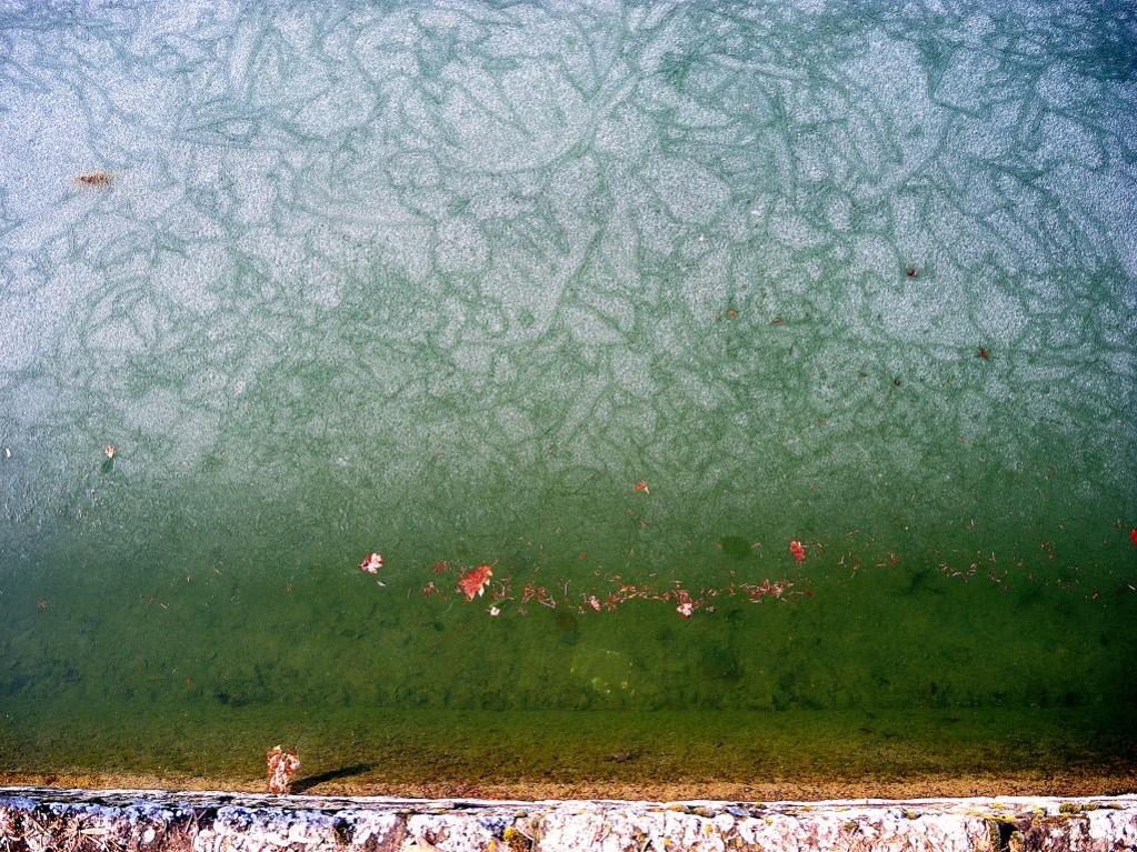Draufsicht auf aufgetauter See mit Herbstblättern am Ufer 
Kamerainformationen
Gerät:	        Nikon COOLPIX P7000
Brennweite:	        6mm
Digitalzoom: