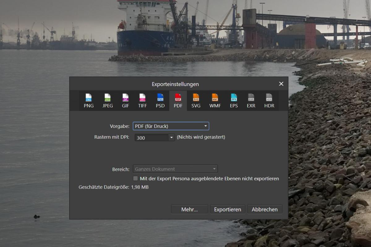 Export Optionen