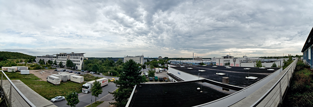 Gewerbegebiet Moerfelden, Panorama aus 5 Einzelbildern im Querformat mit 8mm