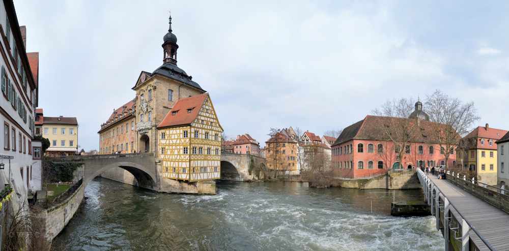 Obere Brücke mit Brückenrathaus, Geyerswörthsteg und Schloss Geyerswörth