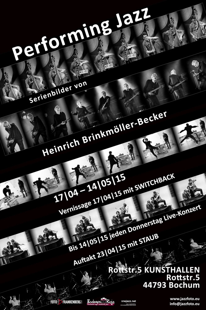 Plakat Fotoausstellung 'Performing Jazz' in den Rottstr.5-Kunsthallen Bochum