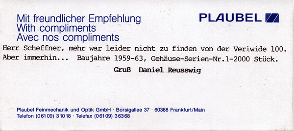 Plaubel Veriwide 100 Antwort
