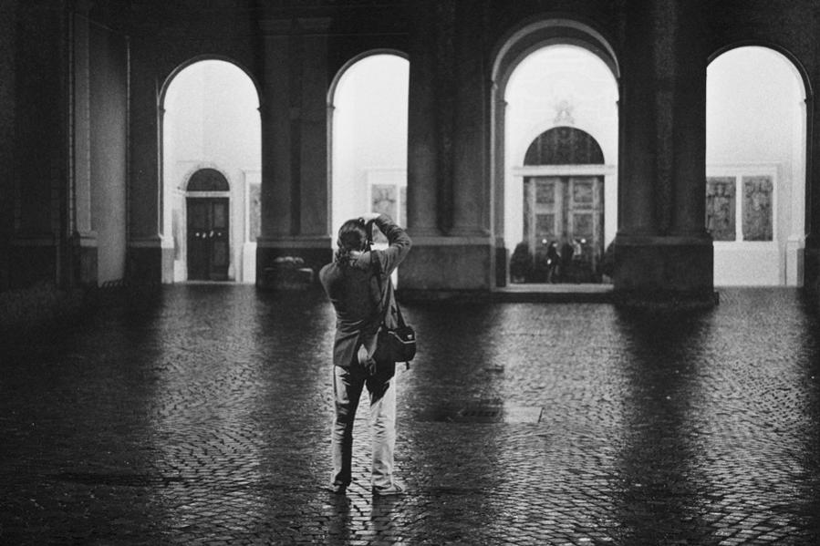 Roland taking pictures in the rain