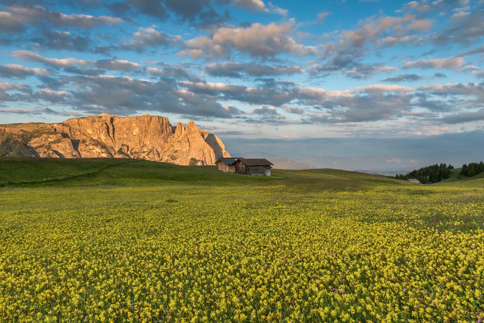 Sonneaufgang auf der Seiser Alm mit dem Schlern