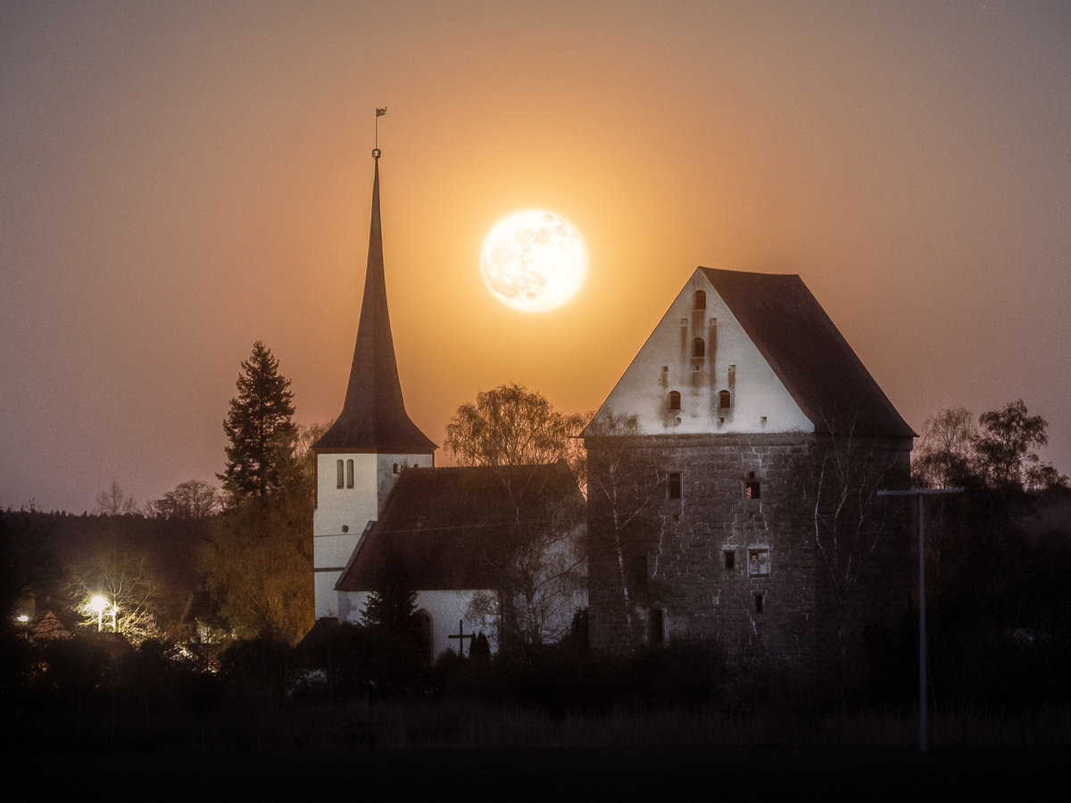 Supermoon Between Church And Tower