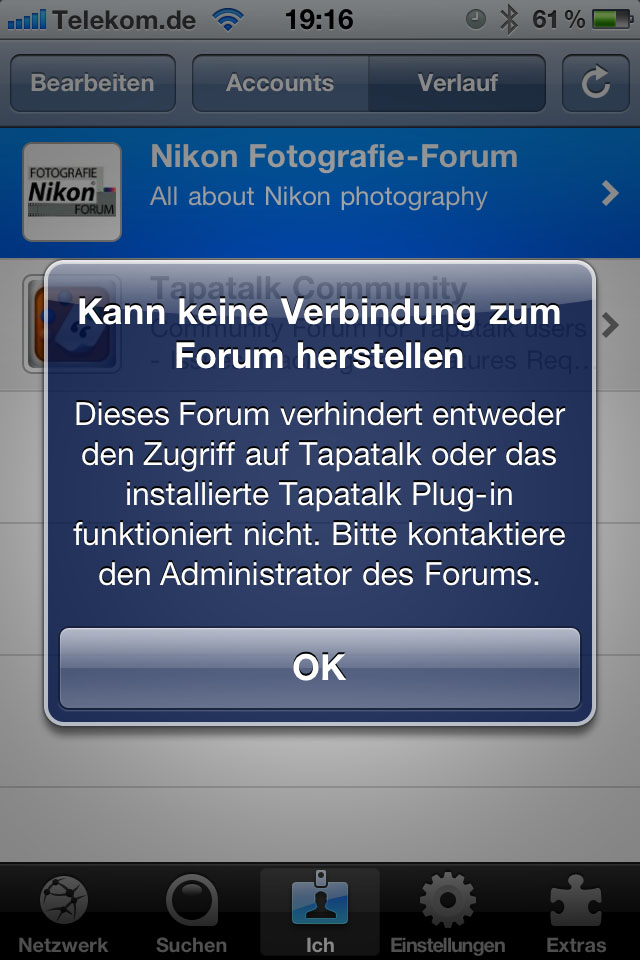 Tapatalk Meldung