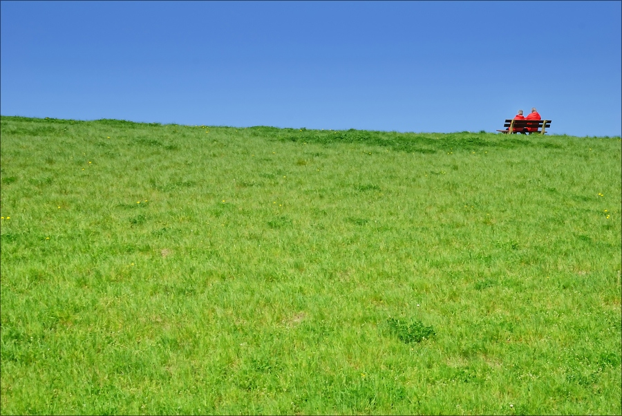Wiese, Himmel, Bank